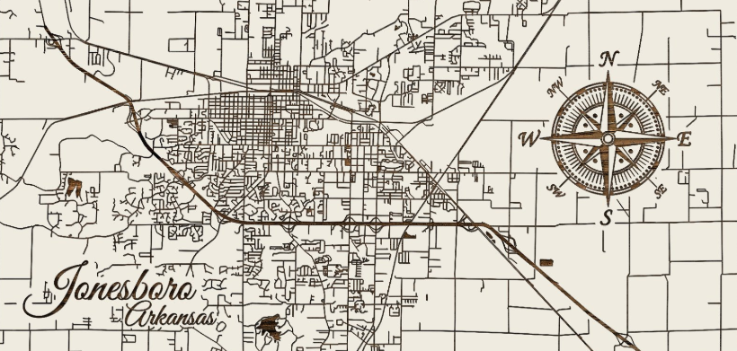 Crop of map of Jonesboro, Arkansas